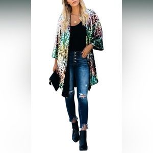 Sequin 3/4 length sleeve cardigan